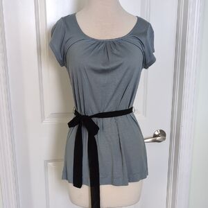 The Limited Dusty Blue Blouse Top with Black Tie size Small